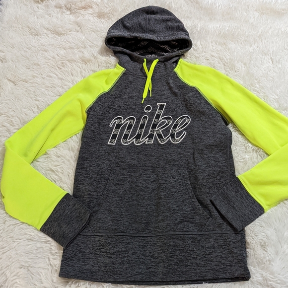 Nike Tops - NIKE Women's Dark Marbled Grey Bright Yellow Hoodie Small